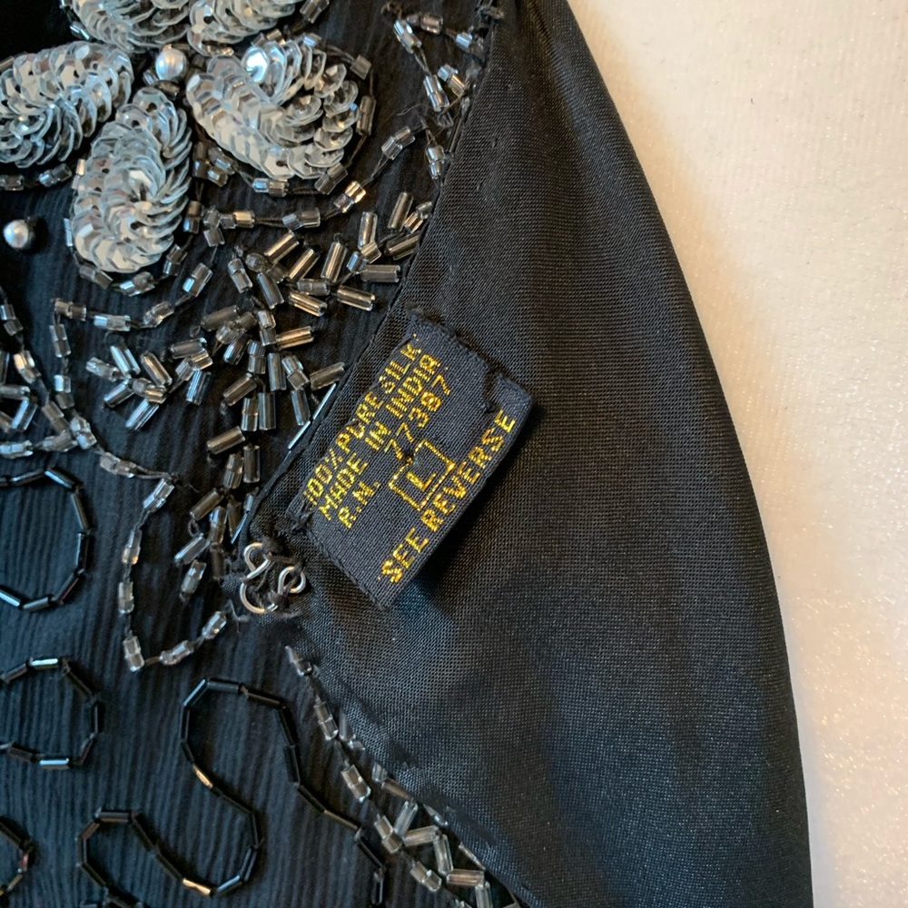 Beaded Top 100% Silk Black Made in India L - Picture 5 of 8